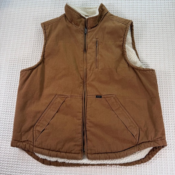 Lee Other - Lee Sherpa Lined Work Vest Brown Duck Canvas Full Zip Workwear Mens XL